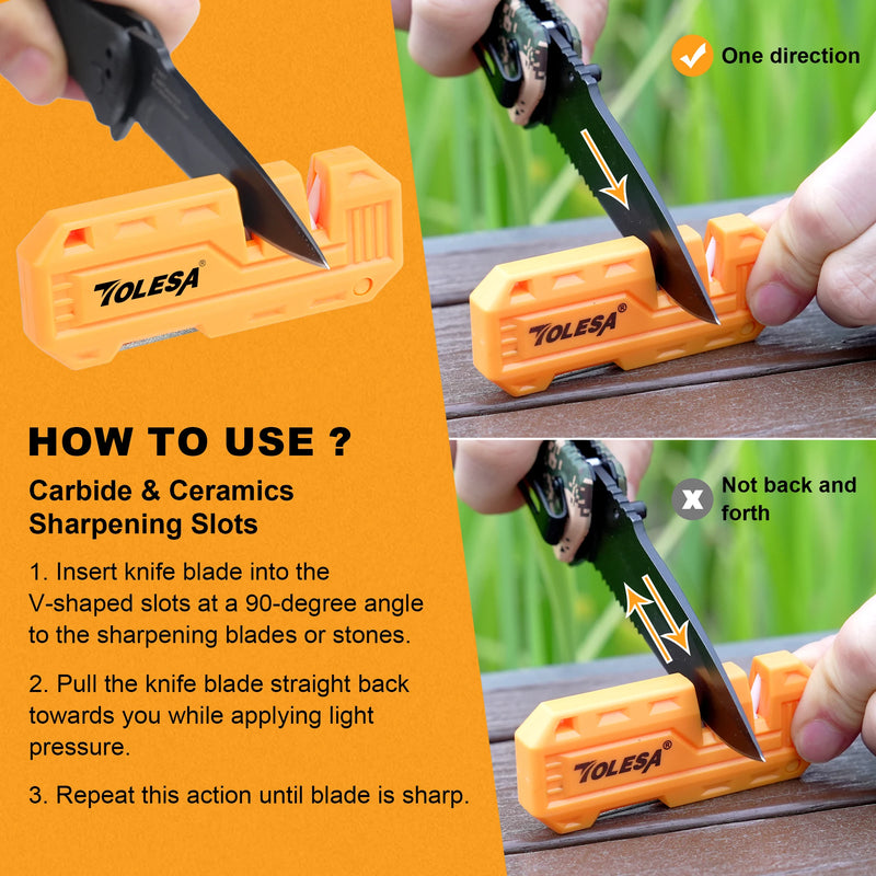 TOLESA Mini Multipurpose Whetstone Knife Pocket Portable Knife Sharpener with Diamond Sharpening Rod 2 in 1 Multi Outdoor Tools