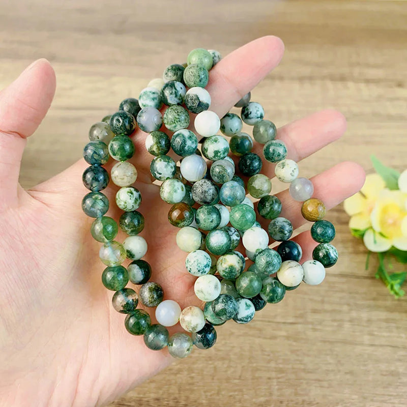 8MM Moss Agate Bracelet Beads Real Natural Fashion Crystal Jewelry Energy Stones For Healing Fengshui Man Woman Gift Meditation