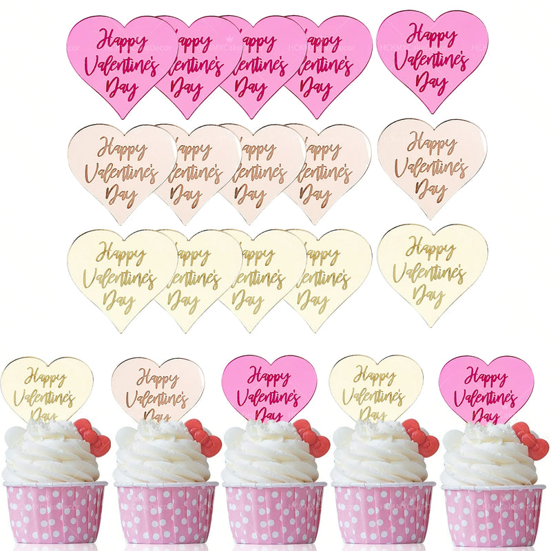10pcs Acrylic Heart Shaped Cake Topper for Valentine's Day Wedding Party Cake Decoration Supplies