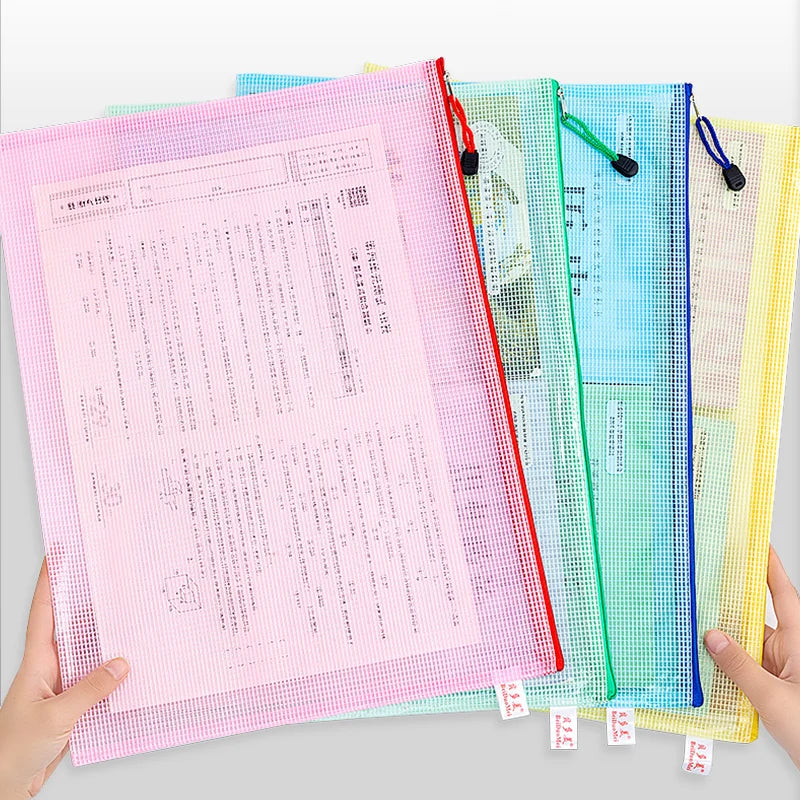 Thickened A3 File Bag Large Capacity Student Supplies Transparent Mesh Zipper Bag  Office Book File Test Paper Archive Bag