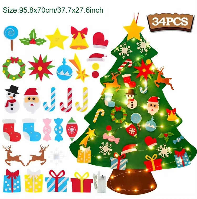 DIY Felt Christmas Tree with Light Merry Christmas Decoration For Home 2024 Xmas Tree Ornaments Navidad Noel New Year Gifts 2025