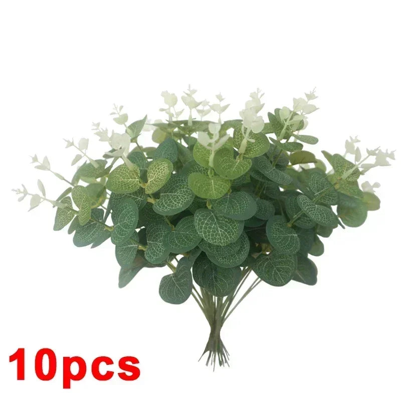 36/10PCS Artificial Eucalyptus Stems Green Leaves Fake Plants Home Flowers Bouquet Wedding Centerpiece Christmas Decoration