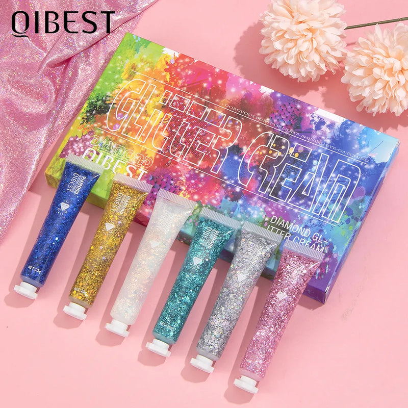 6 Colors Holographic Body Glitter Gel Set Christmas Party Makeup Face Eye Lips Hair Nail Cosmetic Festival Glitter Eyeshadow
