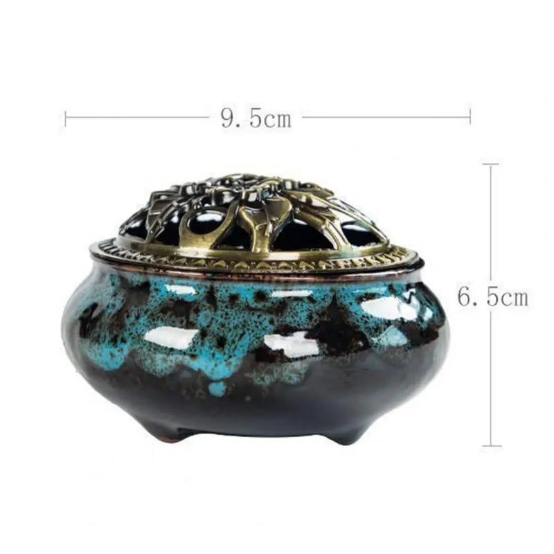 Incense Burner with Lid Hollow Top Censer Holder Heat Resistance Incense Tower Ice Crack Pattern Peaceful Mind Censer Burner