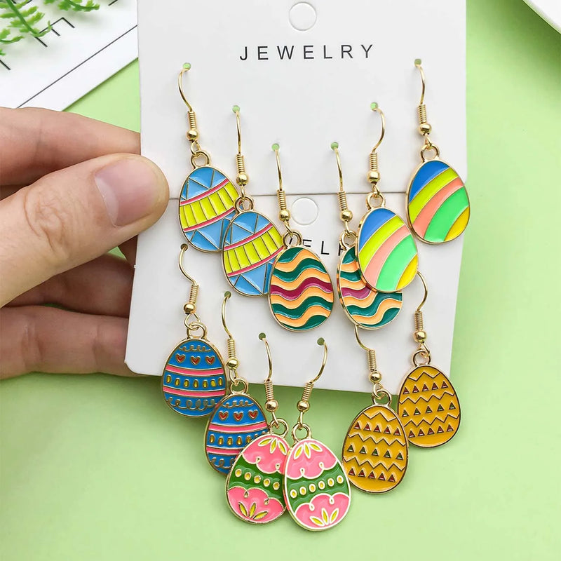 3 Pairs/Set Alloy Enamel Easter Egg Cute Cartoon Rabbit Design Earrings - Perfect Holiday Jewelry Gift