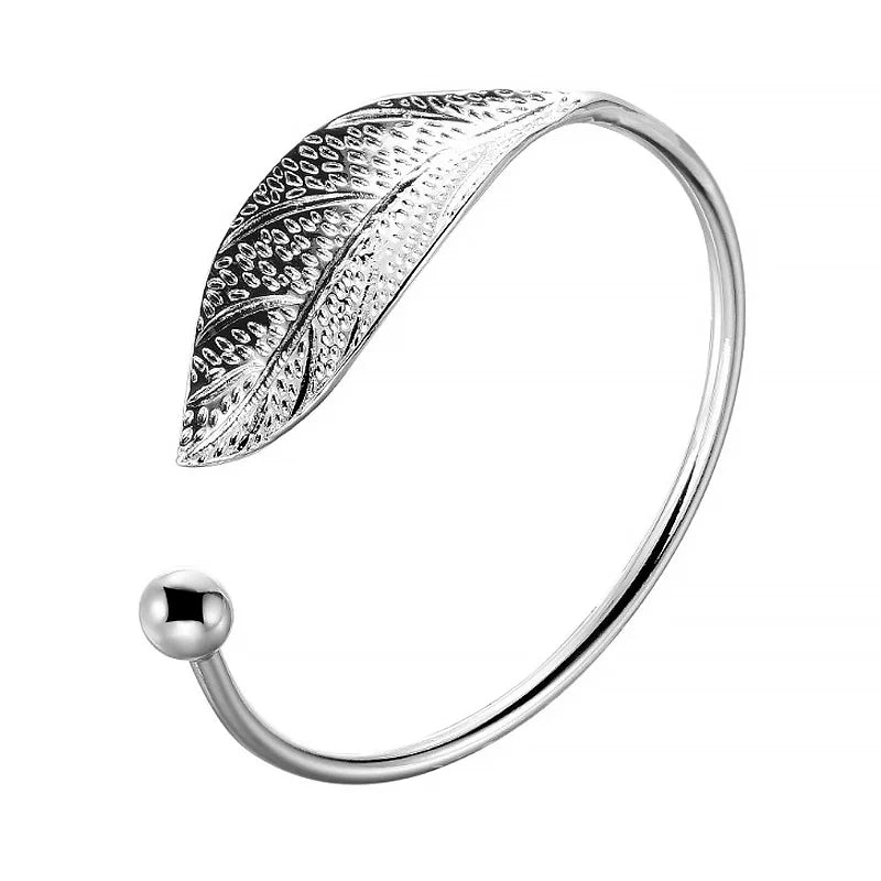 S925 Silver Plated Big Leaf Adjustable Size Charm Bracelet&Bangle For Women Elegant Wedding Party Jewelry Gift sl206