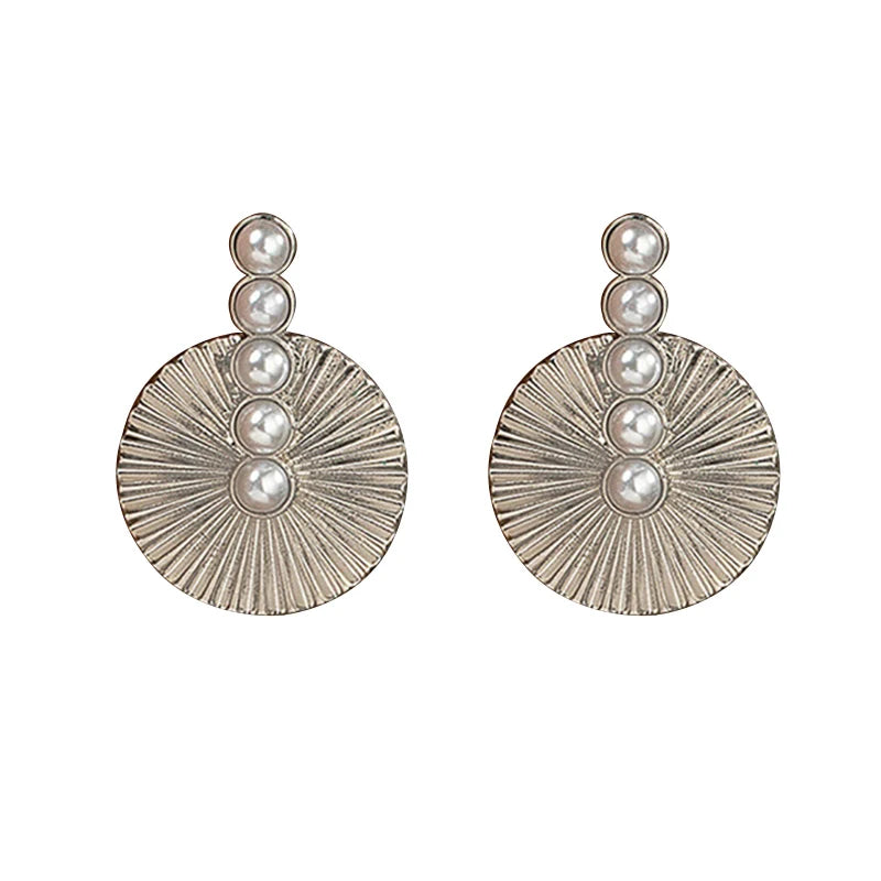 Imitation Pearl Jewelry Stud Earrings Fan Shape Trend Classic Exquisite Stainless Steel Exaggerate Women Party Gifts RG0041