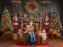 Santa Claus Workshop Backdrops Kids Family Photography Props Magic Christmas Fireplace Gifts Wreath Xmas Trees Backgrounds
