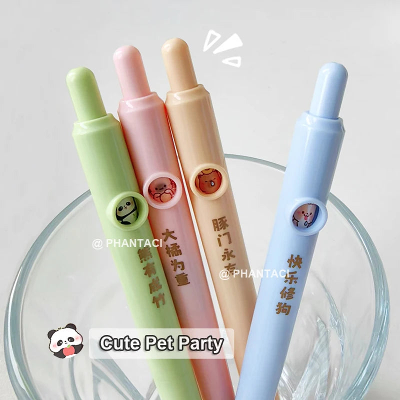 4PCS/Set Cute Animal Pocket Pen Cartoon Gel Pen Quick Drying Gel Ink Pen 0.5MM Black Refill Writing Pen Capybara Neutral Pen New