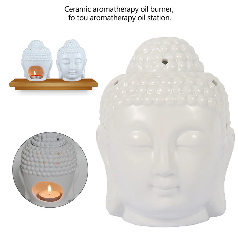 Ceramic Buddha Head Aromatherapy Oil Burner Aroma Essential Oil Diffuser Indian Buddha Tibetan Incense Burner Tealight Holders