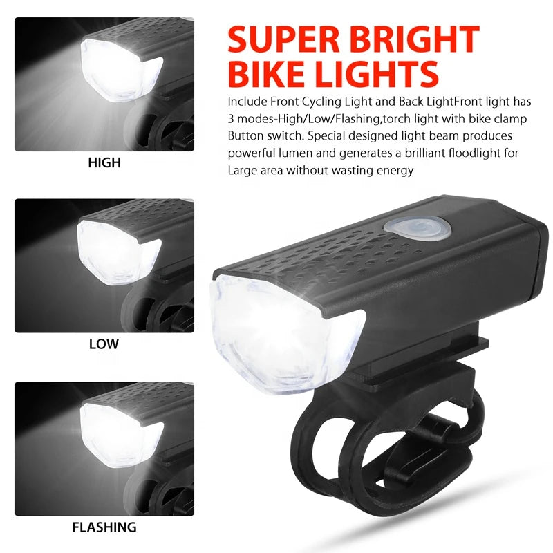 Bicycle Light Waterproof Black Front Red Rear Tail Light LED USB Style Rechargeable or Battery Style Bike Cycling Portable Light