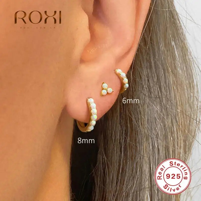ROXI 6/8/10mm Size Opal Round Hoop Earrings For Women 925 Sterling Silver Circle Earrings Jewelry Bohemia Pendiente Plata 1piece