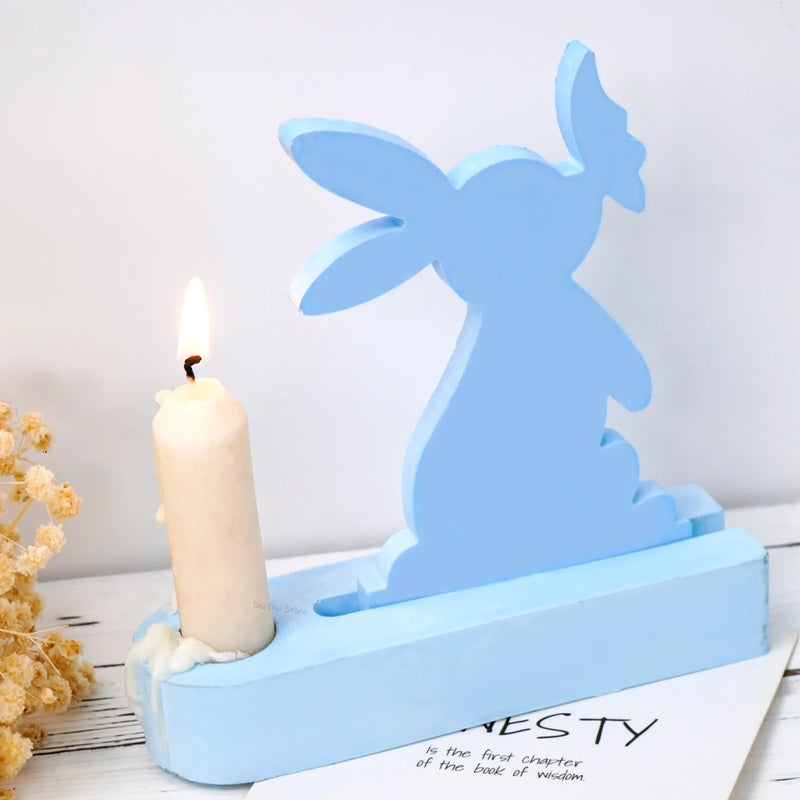 DIY Rabbit Kiss Butterfly Candlestick Mold Easter Bunny Ornament Silicone Molds Aromath Plaster Resin Candle Holder Craft Mould