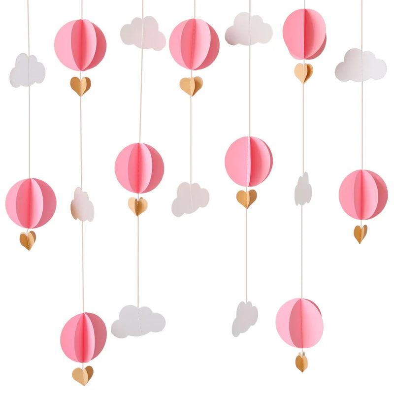 3D Clouds Love Hot Air Balloon Paper String Garland Banner Birthday Baby Shower Party Wall Background Hanging Wedding Decoration