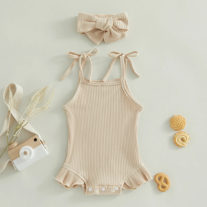 ma&baby 0-18M Newborn Infant Toddler Baby Girls Romper Knit Ruffle Sleeveless Jumpsuit Overall Solid Color Clothing D01