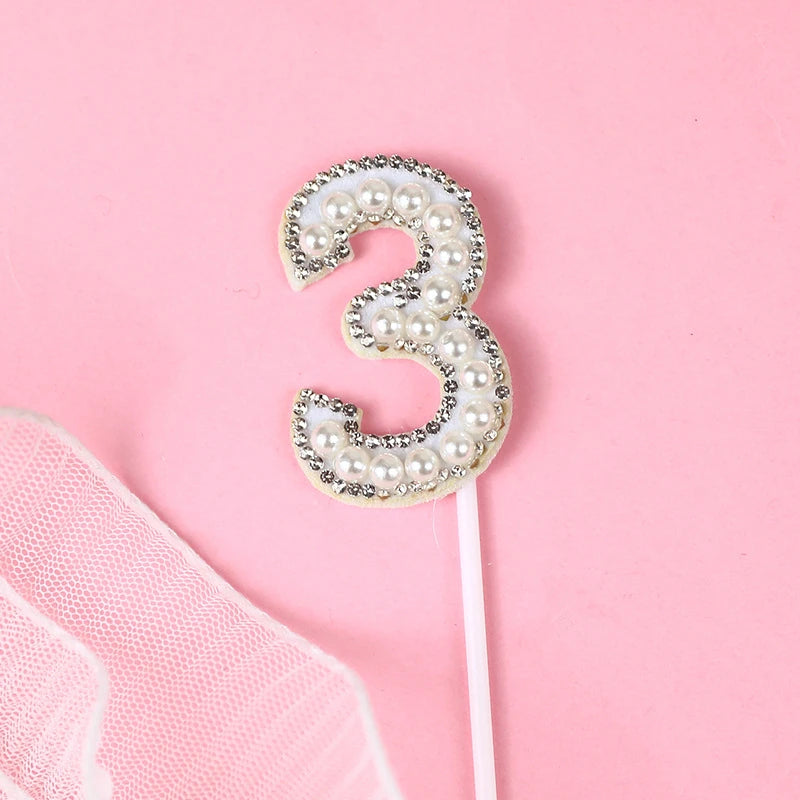 Number 0-9 Pearl Cake Topper Diamond  Dazzling  Insert Goddess Birthday Accessories Valentine's Day Wedding Cake Decoration