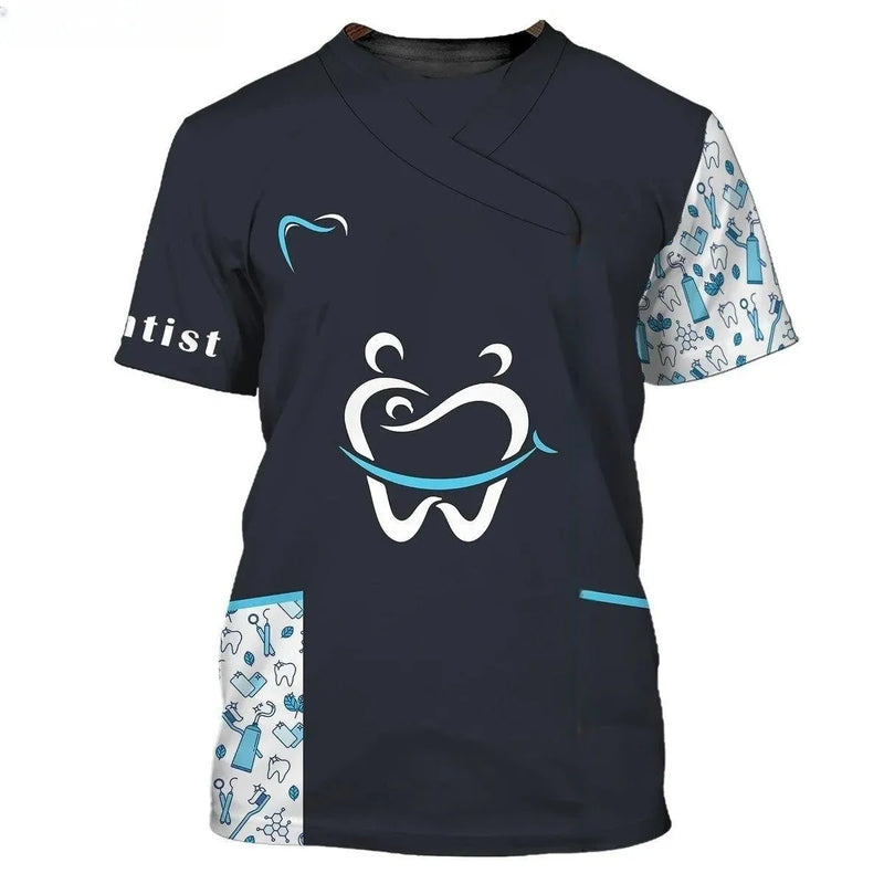 Dentist Work Dress Fun 3D Simulation Printed Men's And Women's Cosplay Hip Hop Personality Crewneck Short Sleeve Street T-shirt