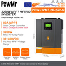 PowMr 3.2KW 24V Hybrid Solar Inverters 12V V Pure Sine wash 80A MPPT Solar Charge Controller Charges lithium Battery With WIFI