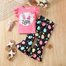 Adorable Baby Girl Easter Outfit Set with Short Sleeve Top and Flare Pants - Cute Toddler Clothing for Spring Festivities