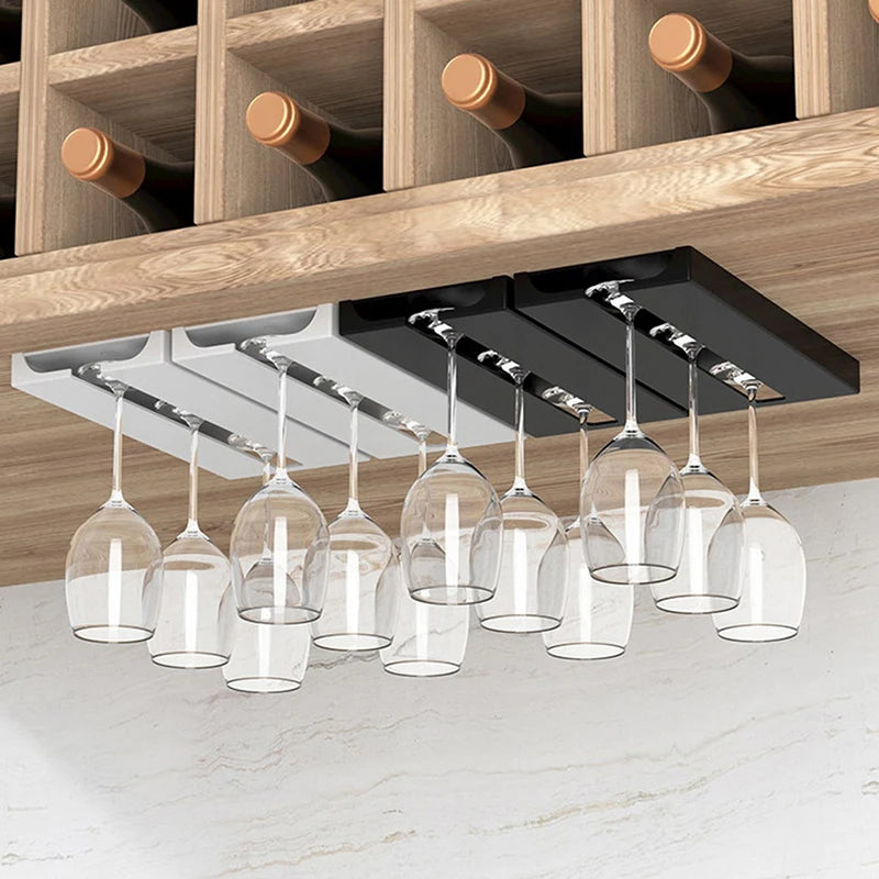 1PC Kitchen Under Cabinet Free Punching Holder Wine Glass Rack Multi-function Classification Stemware Glass Cup Hanging Holder