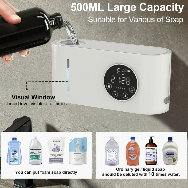 Automatic Foam Soap Dispensers Touchless Hand Wash Soap Dispensers with Temperature Display 500ML Wall Mount Foam Soap Dispenser