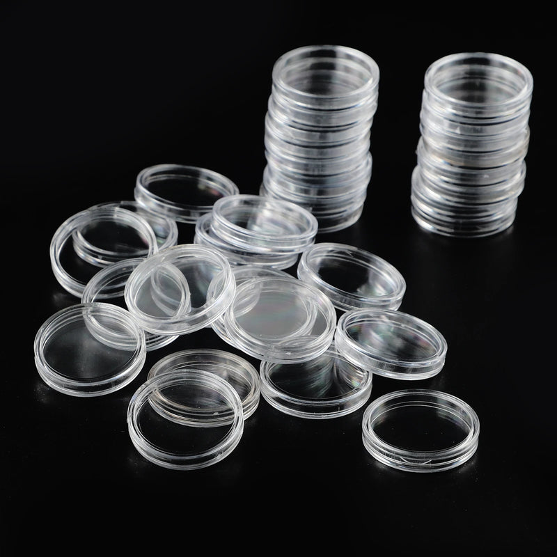 100Pcs 26mm Clear Round Plastic Coin Holder Containers Storage Boxes  Souvenir Coins Protector Collection Display Storage Case