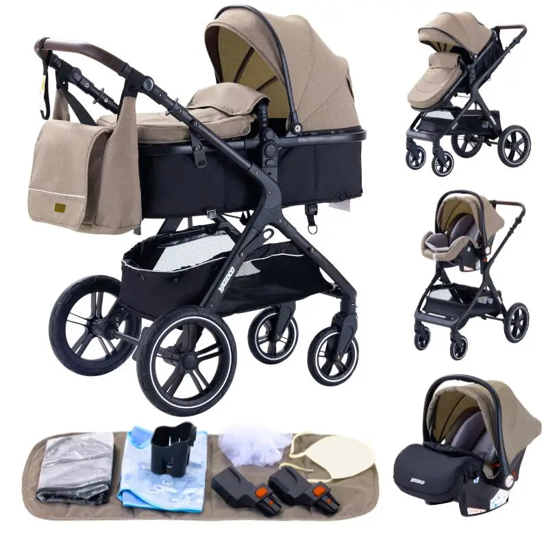 Luxury Baby Stroller 3 in 1 Portable Travel Baby Carriage Fold Pram High Landscape Aluminum Frame Newborn Infant Stroller