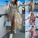 Stylish Women Casual Dress Breathable Women Beach Dress Slim Waist Ethnic Bohemia Print Long Dress  Womenswear