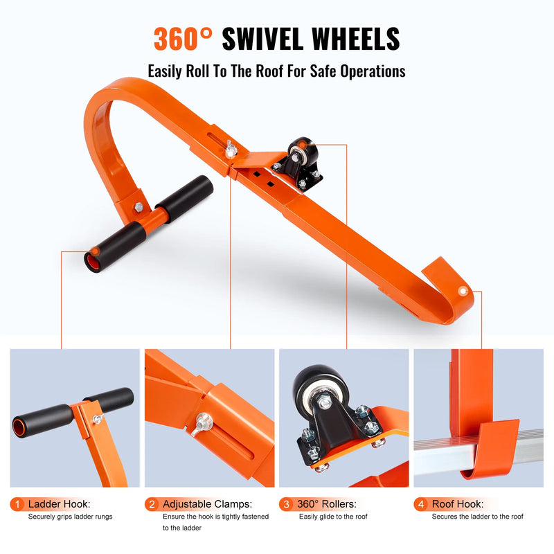 SucceBuy Orange/Black Ladder Roof Hook Heavy Duty Steel Ladder Stabilizer Roof Ridge Extension Rubber Grip T-Bar 500 lbs