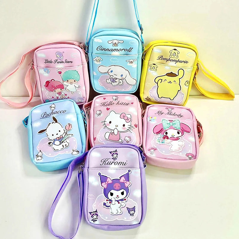 Sanrio Hello Kitty Shoulder Bag Kawaii Cute Cinnamoroll My Melody Kuromi Earphone Phone Storage Bags PU Crossbody bag Girl Gift