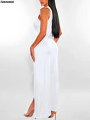 Womens Side Split Deep V Neck Bodycon Clubwear Maxi Vest Dress Sexy Sleeveless Bandage Slim Evening Cocktail Party  Long Dress