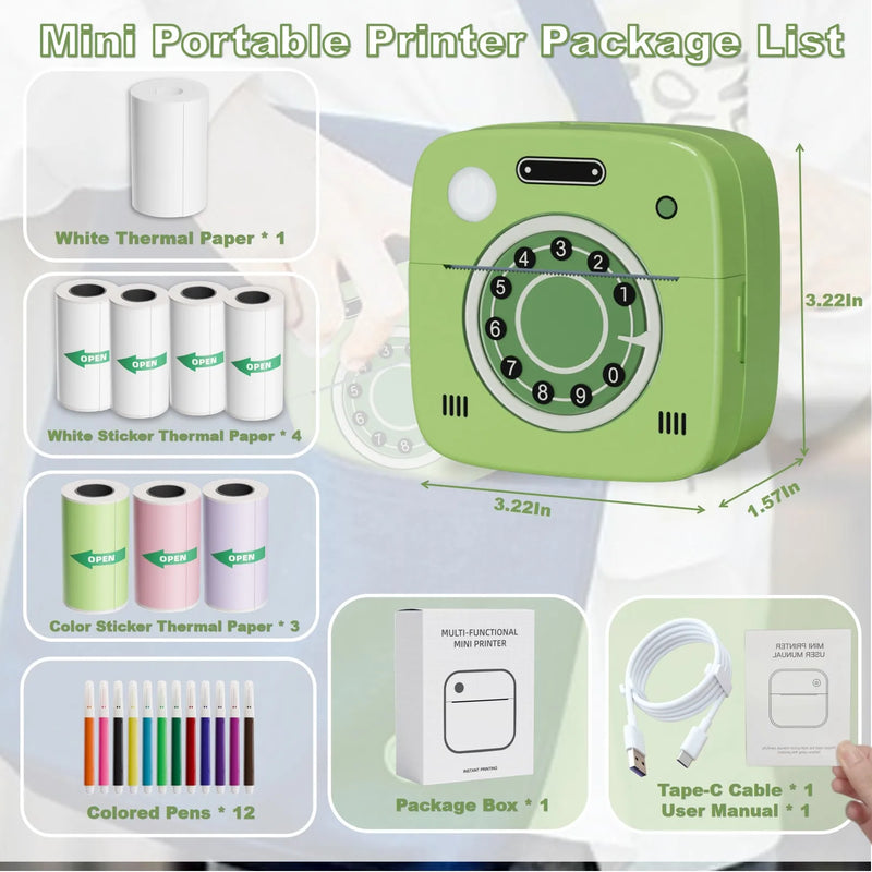 M1 Photo Pocket Printer with 2 Roll for iOS Android Bluetooth Mini Printers Sticker Thermal Printing  for Office Kitchen School