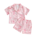 Girls Cute Floral Print Pajama Set with V-Neck Button Down Top and Matching Shorts for Summer Loungewear - 2 Piece Set
