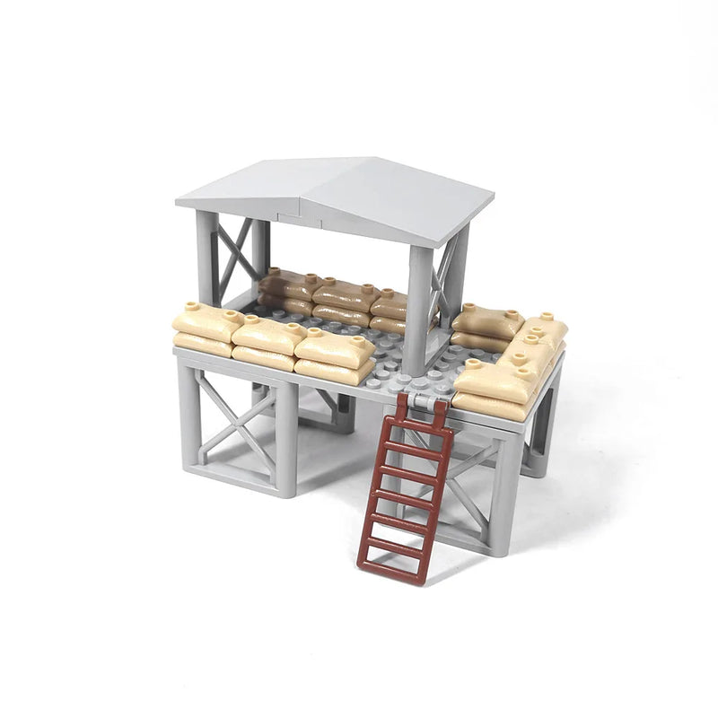 Military MOC Sentry Building Block Soldier Sandbag Fence Cannon Shell Barbed Wire Weapon Rack Training Field Watchtower Toy K018