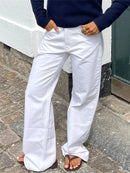 Women Fashion Jeans Star Pattern Loose Denim Pants Spring Fall Casual Low Waist Trousers Wide Leg Pants