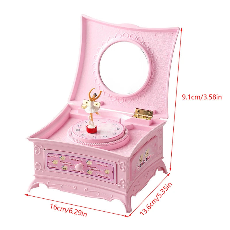 Makeup Mirror Jewelry Box Music Box Dancing Ballerina Drawer Girl Music Box Kids Musical Toy Gift Music Box Pink