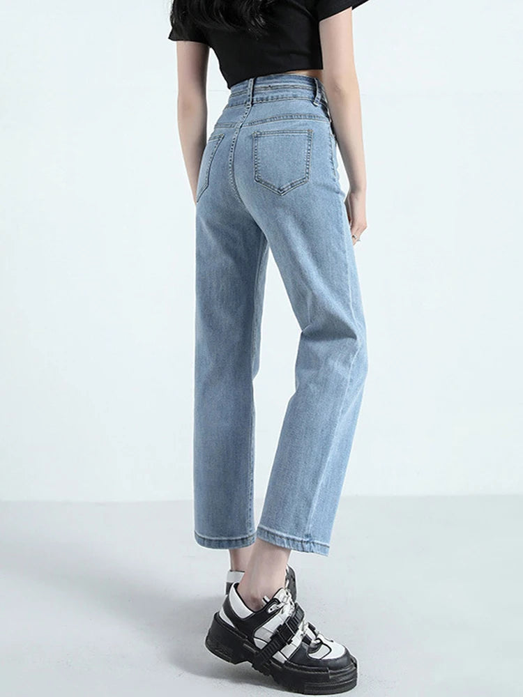 High Waist Straight Leg Jeans Women Pants denim Cargo Y2k streetwear Vintage autumn Trousers Dongdaemun 2023 Korean Clothing