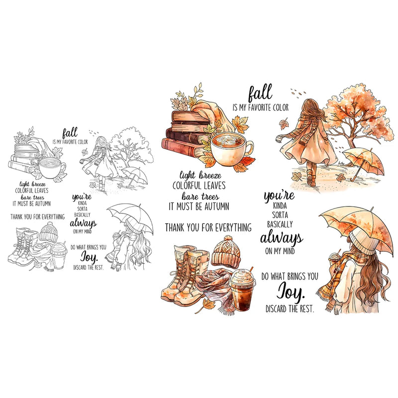 Mangocraft Autumn Days Warm Girls And Books Clear Stamp DIY Scrapbooking Supplies Silicone Stamps For Card Making Albums Decor