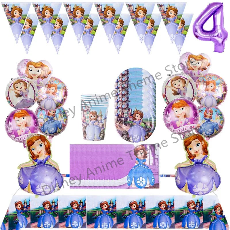 Disney Princess Sofia Theme Birthday Party Decoration Baby Shower Girl Party Cartoon Tableware Set Balloons Decor Event Supplies