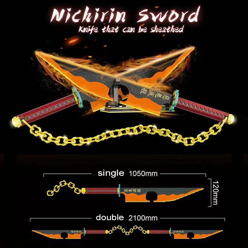1478PCS Demon Slayer Uzui Tengen Sword Anime Ninja Building Blocks Knife Weapon Toy Katana Model Assemble Bricks Gifts For Kids