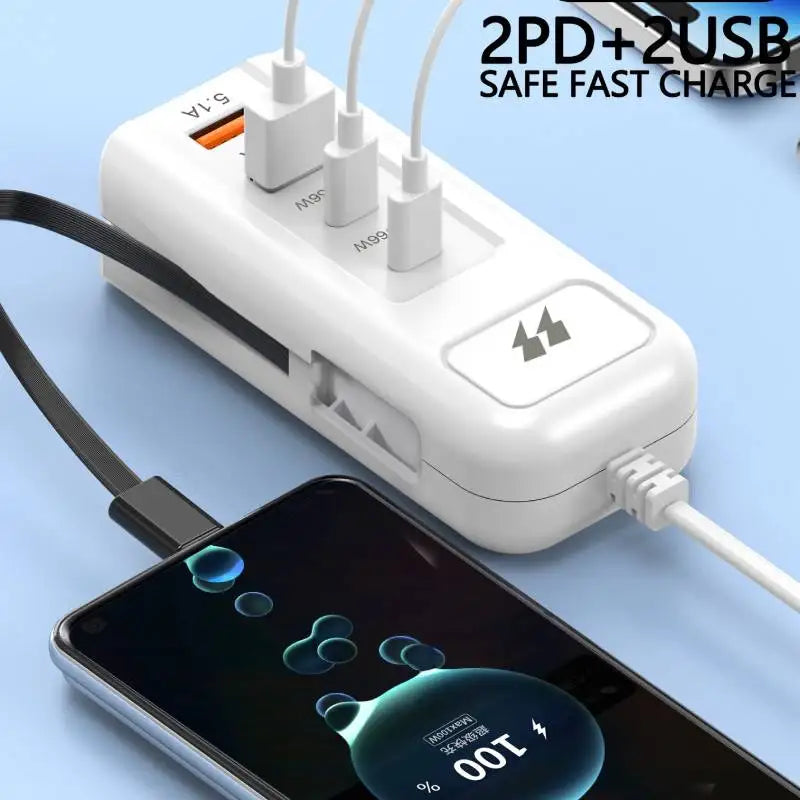 4 Ports USB Charger PD 66W Fast Charging Wall Chargers For iPhone Xiaomi Samsung Mobile Phone Travel Power Socket Adapter