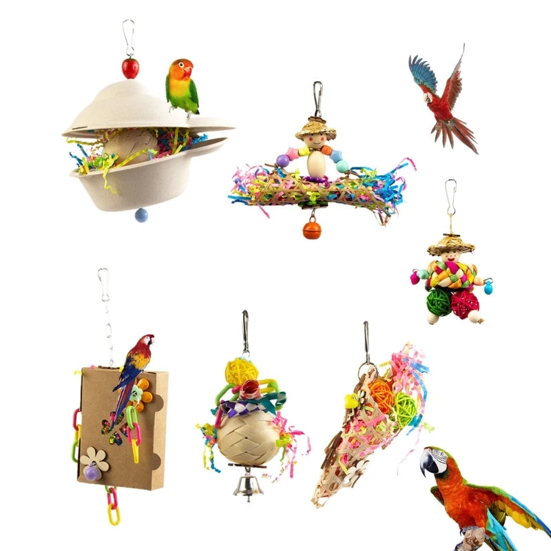 Bird Chewing Paper/ Rattan Toy Small Parrot Hanging Parrot Molar Toy for Cage