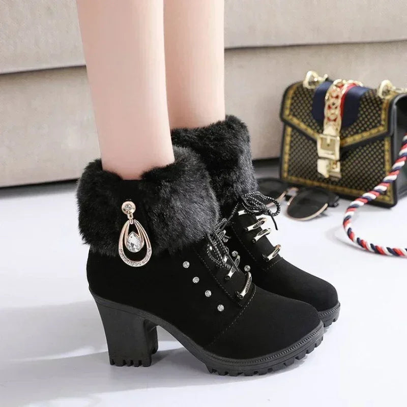 Suede Women Boots Winter Designer High Heels Shoes for Women 2023 New Short Plush High Platform Ankle Boots Elegant Botas Mujer