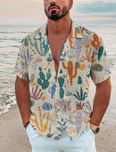 Men's Shirt Cactus 3D Print Men's Clothing Oversized Summer 2024 New Travel Hawaii Beach Hawaiian Harajuku Short Sleeves Shirt