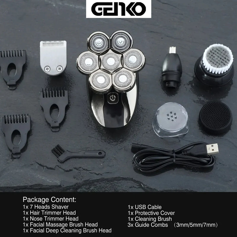 GENKO New Electric Shaver For Men High Quality 7D Independently Electric Razor Waterproof Bald Shaving Machine With Clipper