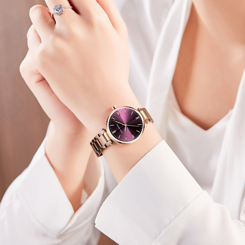 MINIFOUCS Women Watches Simple Ladies Steel Watch Ladys Purple Quartz Waterproof Watches Female Luxury Brand Fashion Clock Girl