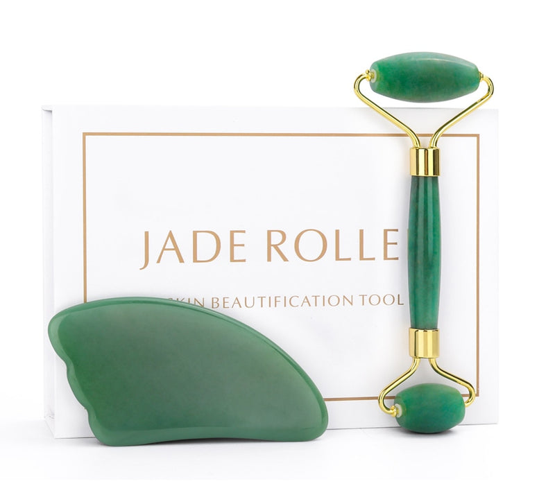 Crystal Roller Set Facial Massage Natural Jade Roller Gua Sha Kit Jade Scraper Rose Quartz Stone Face Lift Massager Beauty Tools