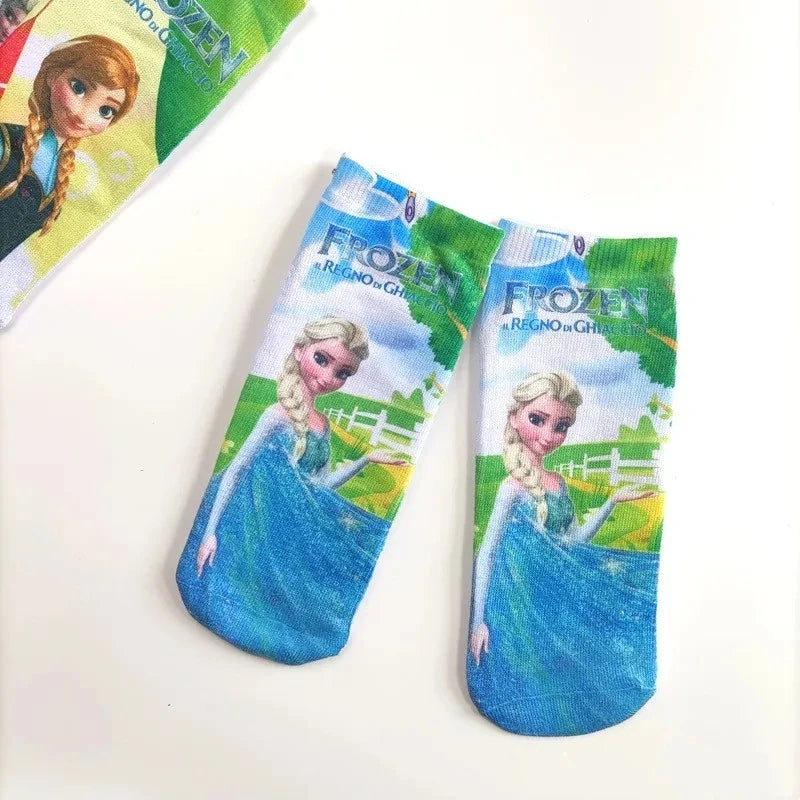 4 pairs Disney Minnie Cartoon Cotton Socks Short Frozen Socks Children Girls Kawaii Elsa Princess Socks Christmas birthday Gifts