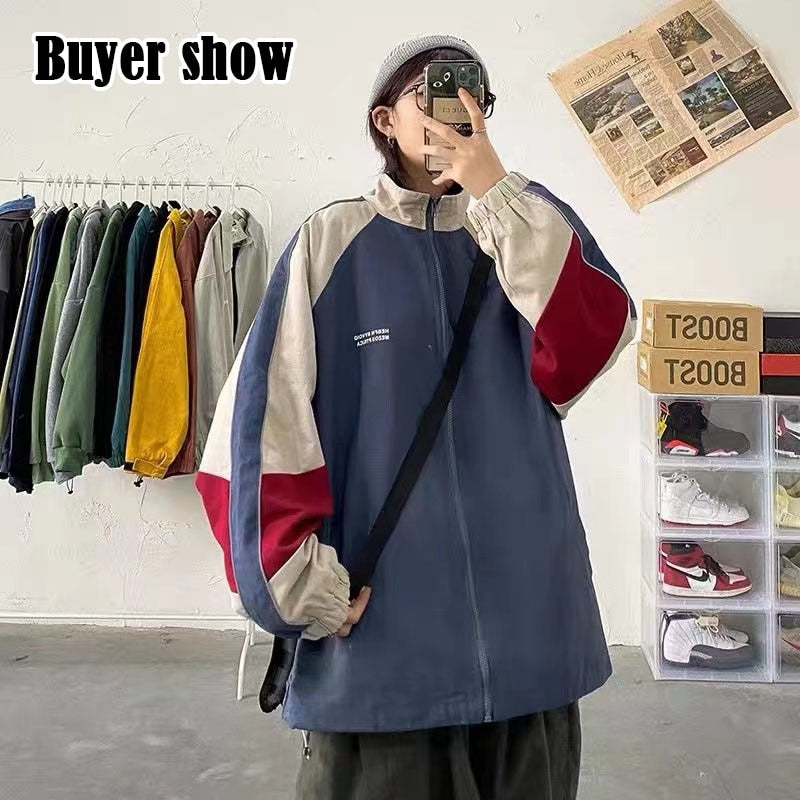 Hip Hop Varsity Jacket Men Women Spring Autumn Patchwork Color Block Windbreaker Coats Mens Fashion Loose Thin College Jackets