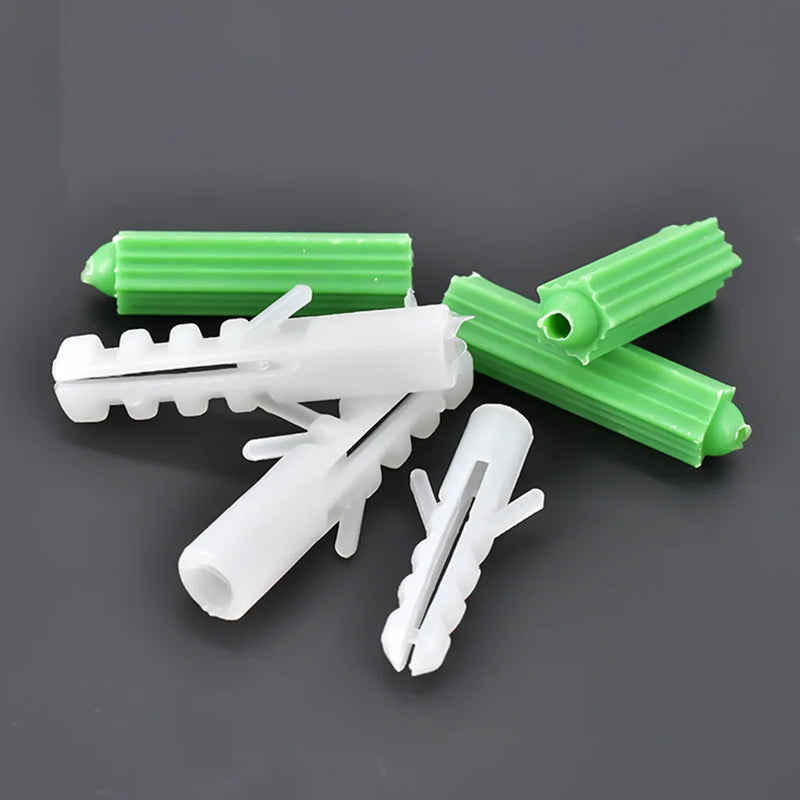 M5 M6 M8 Plastic Expansion Tube Rubber Plug Wall Plastic Pipe Nylon Plunger Expand Screw Anchors Green and White 25/50/75/100PCS